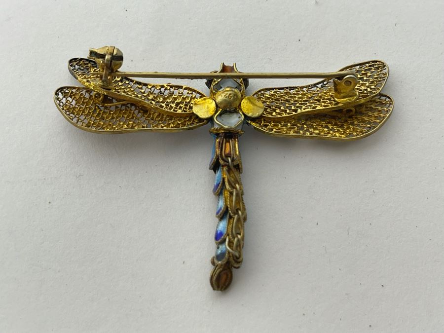 Vintage Sterling Silver Enamel Dragonfly Brooch Pin 4.7g [Photo 6]