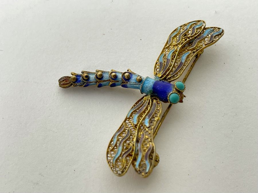 Vintage Sterling Silver Enamel Dragonfly Brooch Pin 4.7g [Photo 5]
