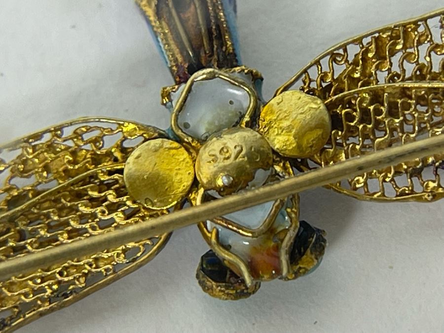 Vintage Sterling Silver Enamel Dragonfly Brooch Pin 4.7g [Photo 8]