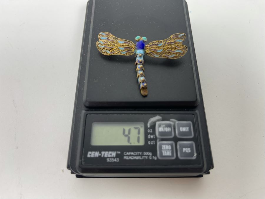 Vintage Sterling Silver Enamel Dragonfly Brooch Pin 4.7g [Photo 10]
