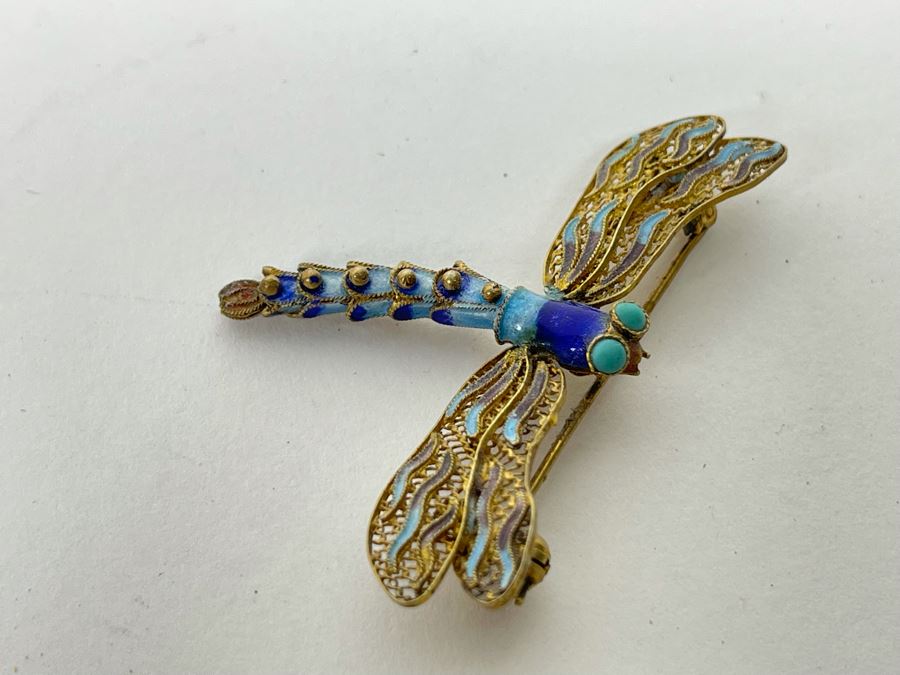 Vintage Sterling Silver Enamel Dragonfly Brooch Pin 4.7g [Photo 4]