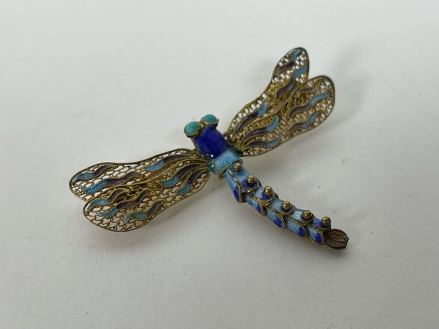 Vintage Sterling Silver Enamel Dragonfly Brooch Pin 4.7g [Photo 2]