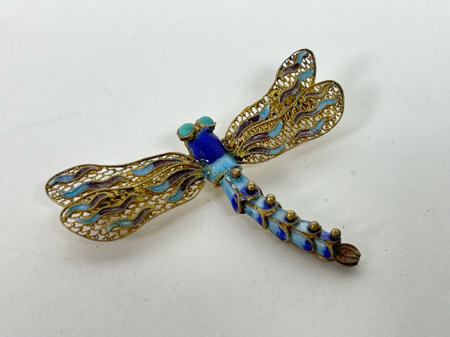 Vintage Sterling Silver Enamel Dragonfly Brooch Pin 4.7g [Photo 3]