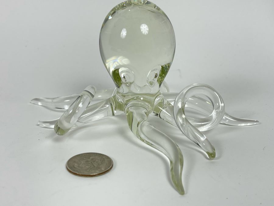 Hans Godo Frabel Studio FS Octopus Sculpture Clear Crystal Glass Signed FS 6W X 3H