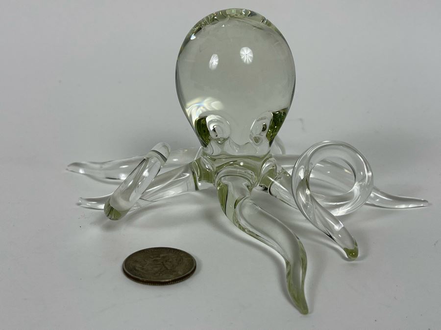 Hans Godo Frabel Studio FS Octopus Sculpture Clear Crystal Glass Signed FS 6W X 3H [Photo 2]