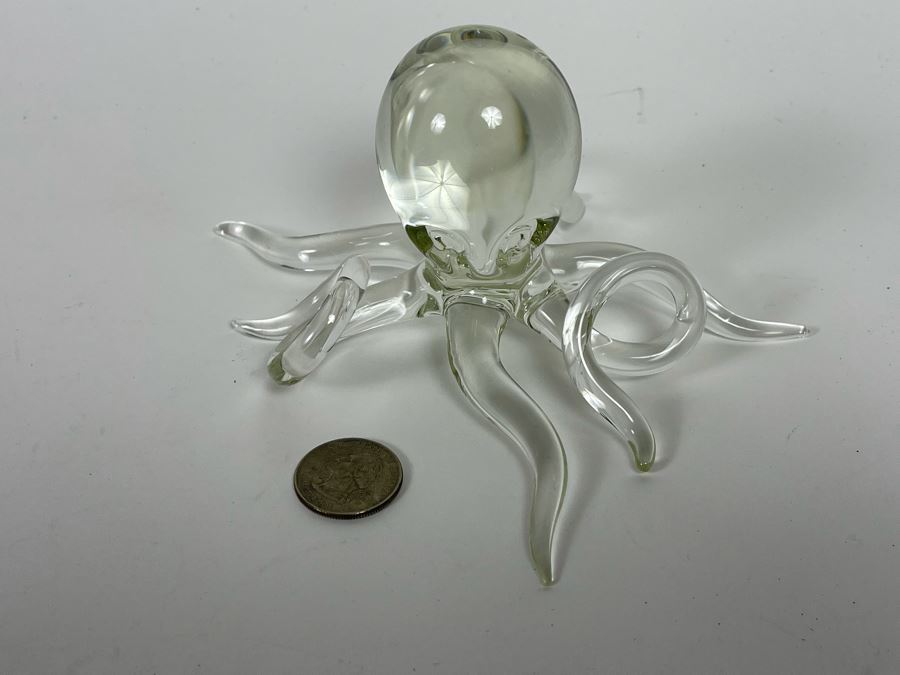 Hans Godo Frabel Studio FS Octopus Sculpture Clear Crystal Glass Signed FS 6W X 3H [Photo 4]