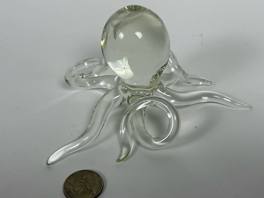 Hans Godo Frabel Studio FS Octopus Sculpture Clear Crystal Glass Signed FS 6W X 3H [Photo 5]