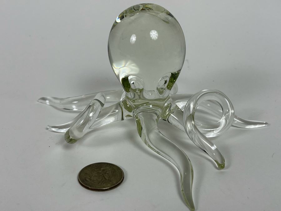 Hans Godo Frabel Studio FS Octopus Sculpture Clear Crystal Glass Signed FS 6W X 3H [Photo 3]