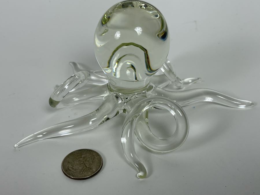 Hans Godo Frabel Studio FS Octopus Sculpture Clear Crystal Glass Signed FS 6W X 3H [Photo 6]