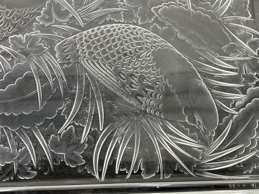 Signed Lalique Crystal France Large Serving Tray Platter Featuring Birds Partridges 18 X 12 Estimate $500-$1,500 [Photo 10]