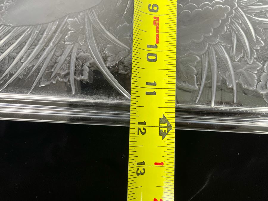 Signed Lalique Crystal France Large Serving Tray Platter Featuring Birds Partridges 18 X 12 Estimate $500-$1,500 [Photo 16]