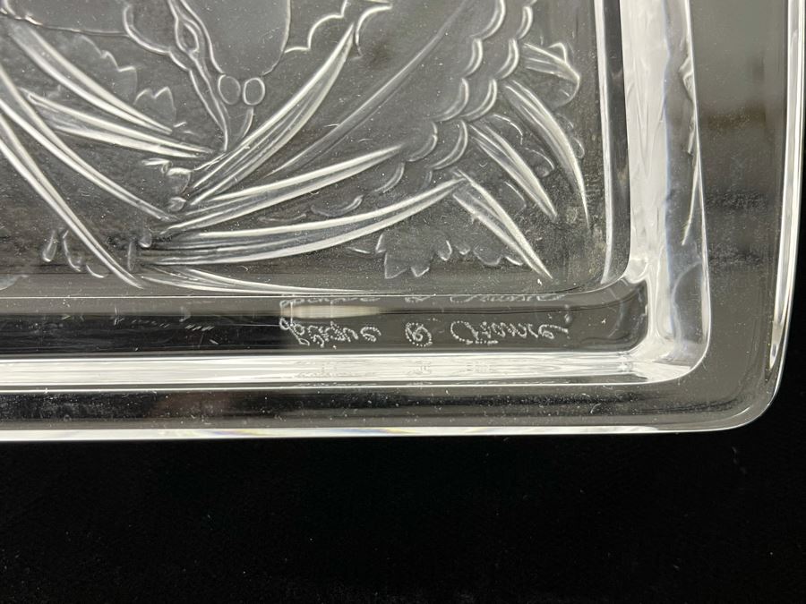 Signed Lalique Crystal France Large Serving Tray Platter Featuring Birds Partridges 18 X 12 Estimate $500-$1,500 [Photo 6]