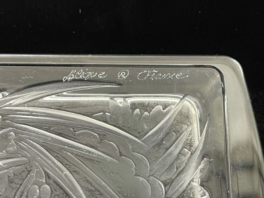 Signed Lalique Crystal France Large Serving Tray Platter Featuring Birds Partridges 18 X 12 Estimate $500-$1,500 [Photo 12]