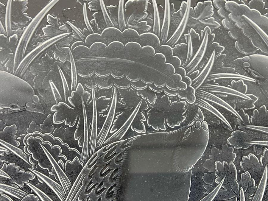Signed Lalique Crystal France Large Serving Tray Platter Featuring Birds Partridges 18 X 12 Estimate $500-$1,500 [Photo 8]
