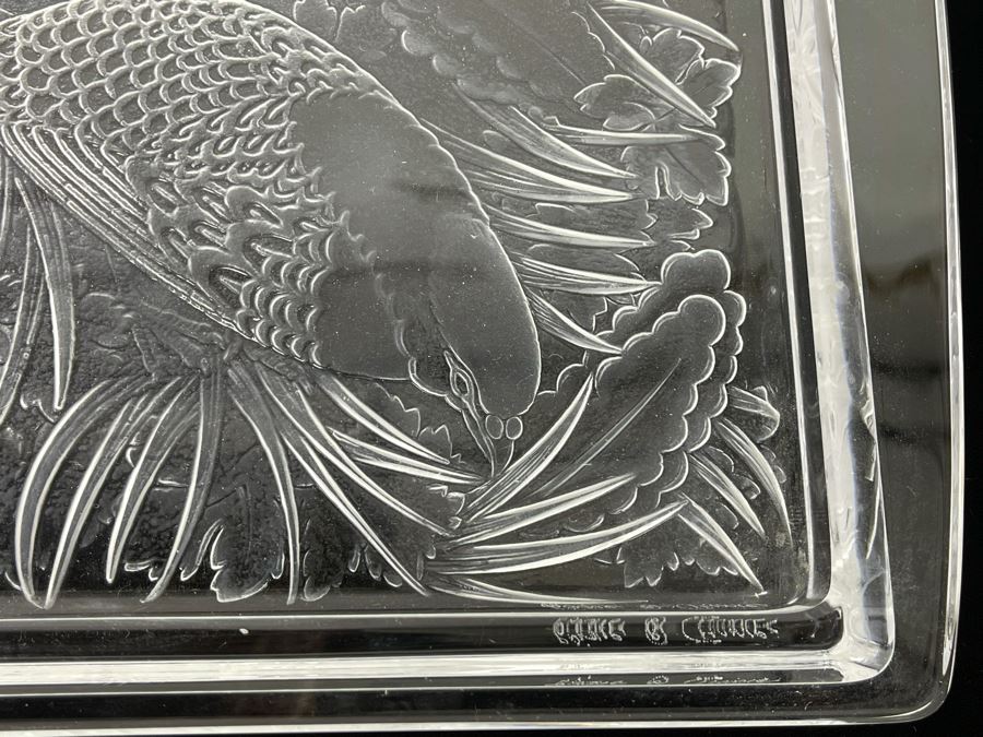Signed Lalique Crystal France Large Serving Tray Platter Featuring Birds Partridges 18 X 12 Estimate $500-$1,500 [Photo 11]