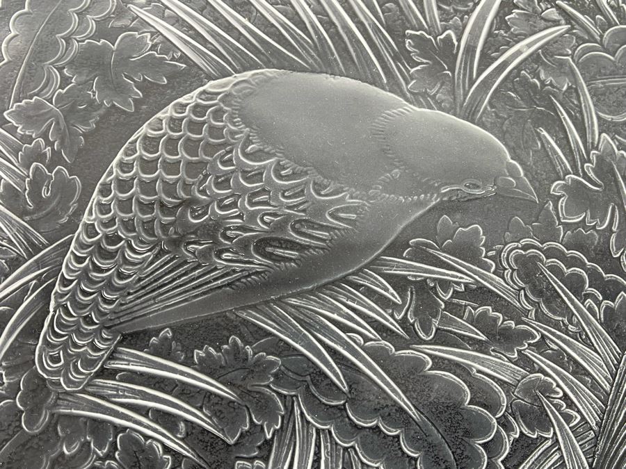 Signed Lalique Crystal France Large Serving Tray Platter Featuring Birds Partridges 18 X 12 Estimate $500-$1,500 [Photo 7]