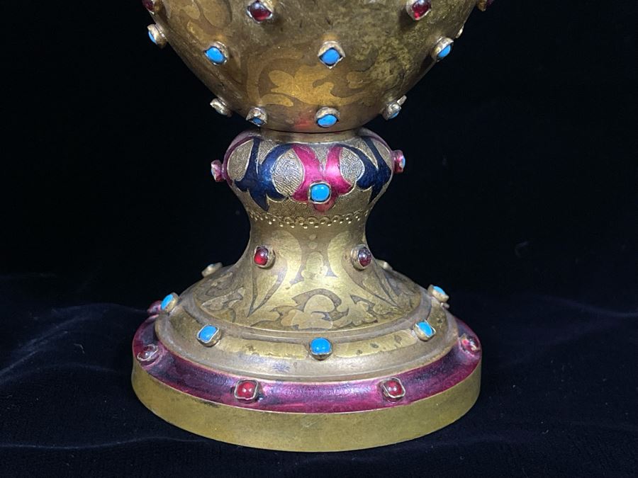 Pair Of Impressively Decorated Metal Footed Vases 8.5H [Photo 4]