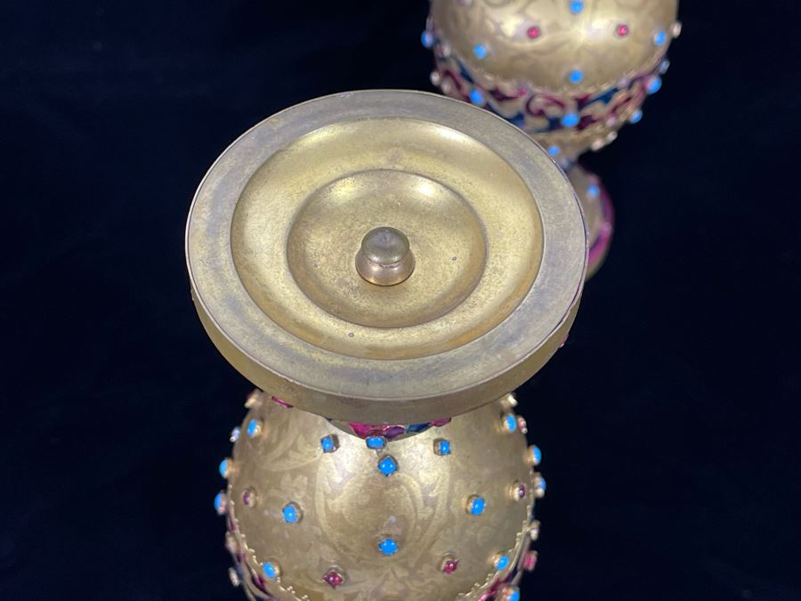 Pair Of Impressively Decorated Metal Footed Vases 8.5H [Photo 8]