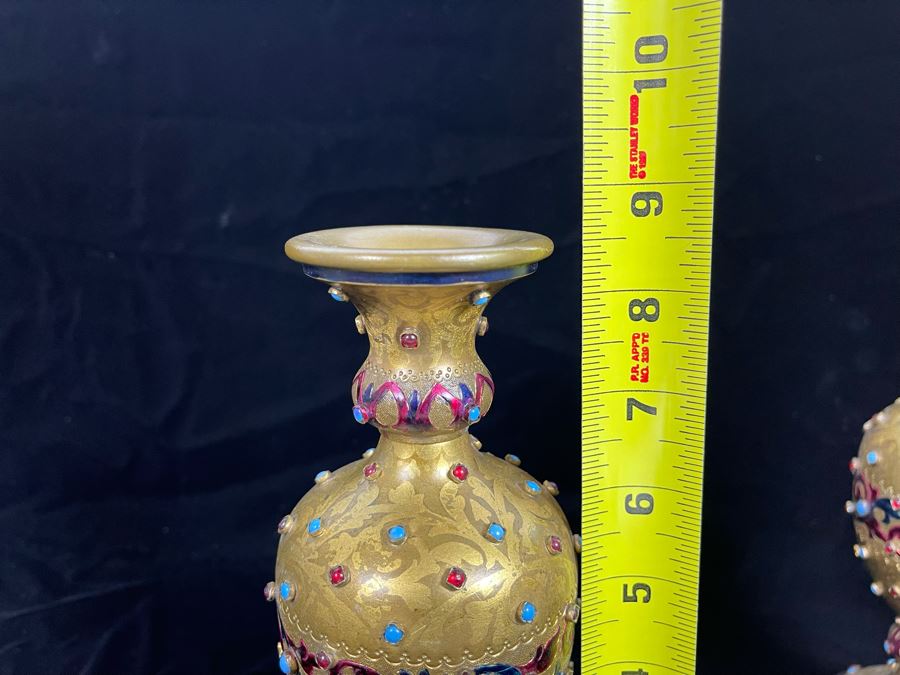 Pair Of Impressively Decorated Metal Footed Vases 8.5H [Photo 11]