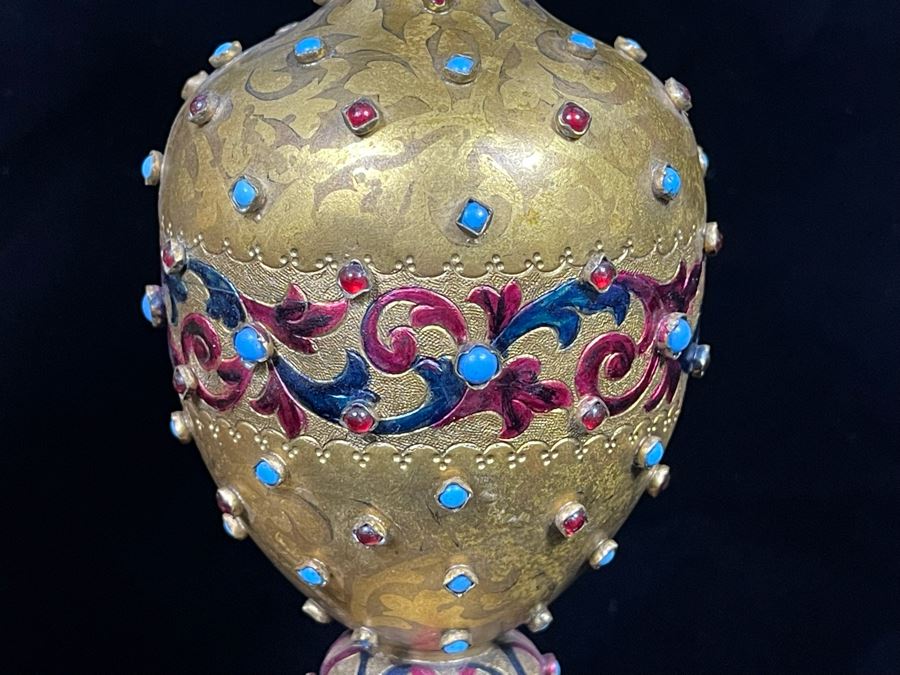 Pair Of Impressively Decorated Metal Footed Vases 8.5H [Photo 5]