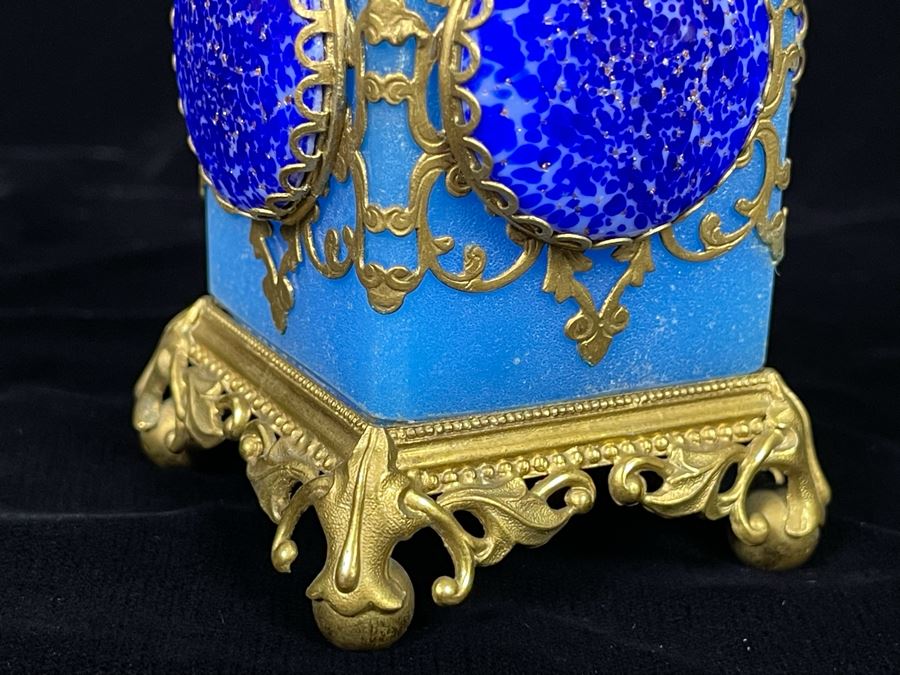 Impressive Glass And Gilt Metal Overlay Bottle With Hinged Top 7H [Photo 8]