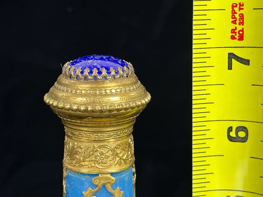 Impressive Glass And Gilt Metal Overlay Bottle With Hinged Top 7H [Photo 10]