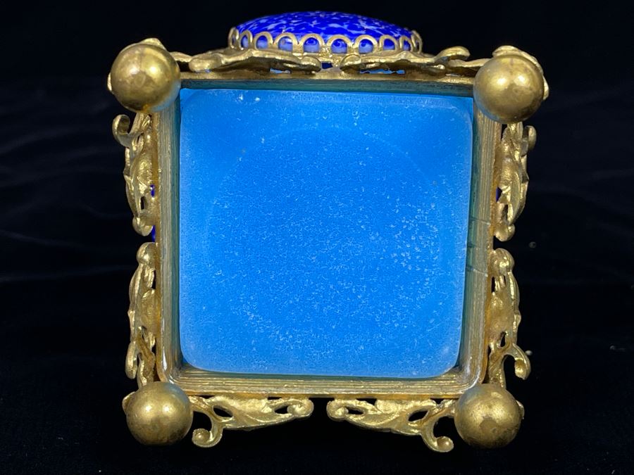 Impressive Glass And Gilt Metal Overlay Bottle With Hinged Top 7H [Photo 9]