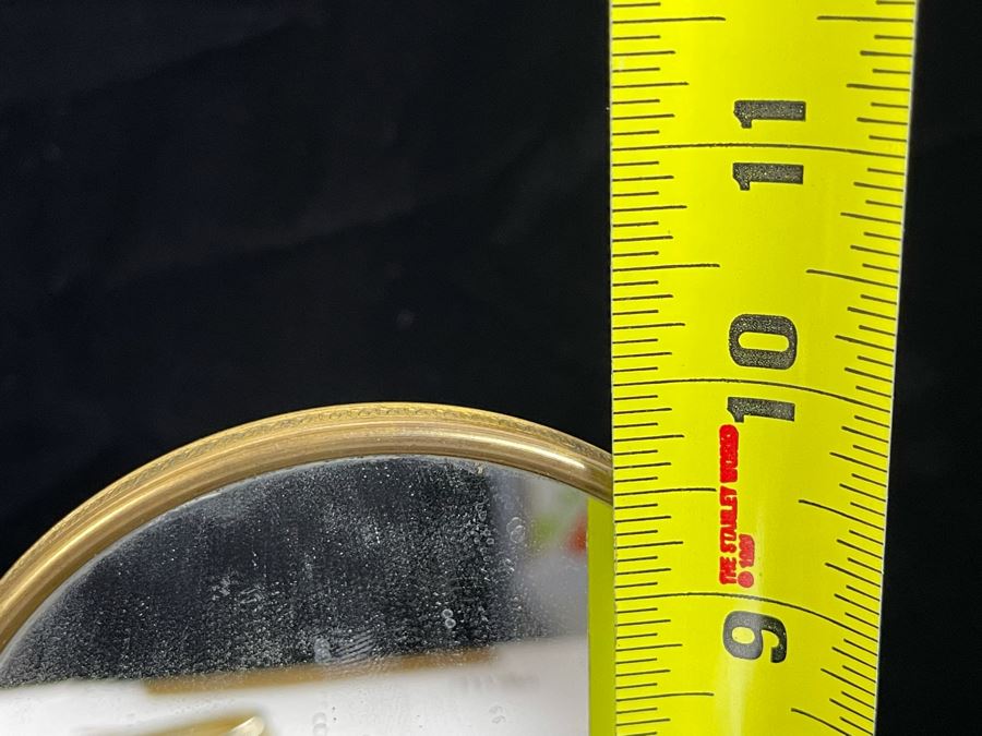 Vintage Vanity Mirror With Gilt Metal Child Holding Up Adjustable Mirror On Glass Base 10H [Photo 7]