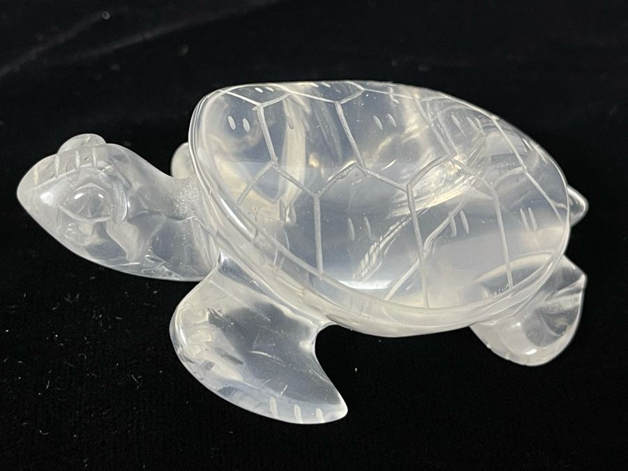 Hand Carved Rose Quartz Stone Turtle Figurine 3.5L [Photo 2]