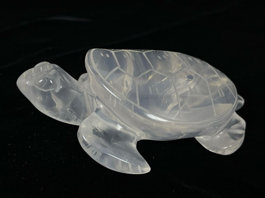Hand Carved Rose Quartz Stone Turtle Figurine 3.5L [Photo 3]