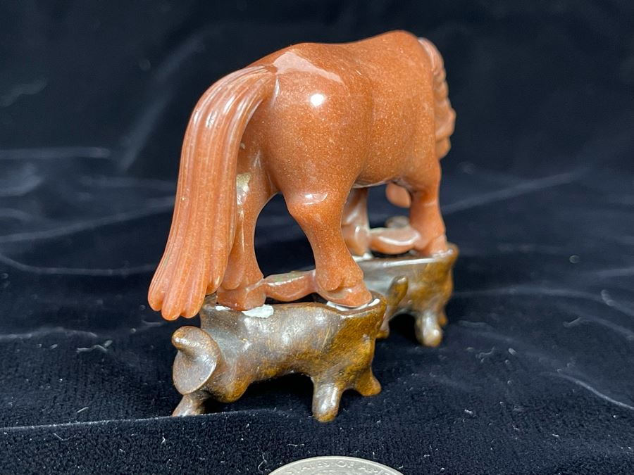 Chinese Carved Red Stone Horse On Custom Wooden Stand 3.25W X 2H [Photo 7]