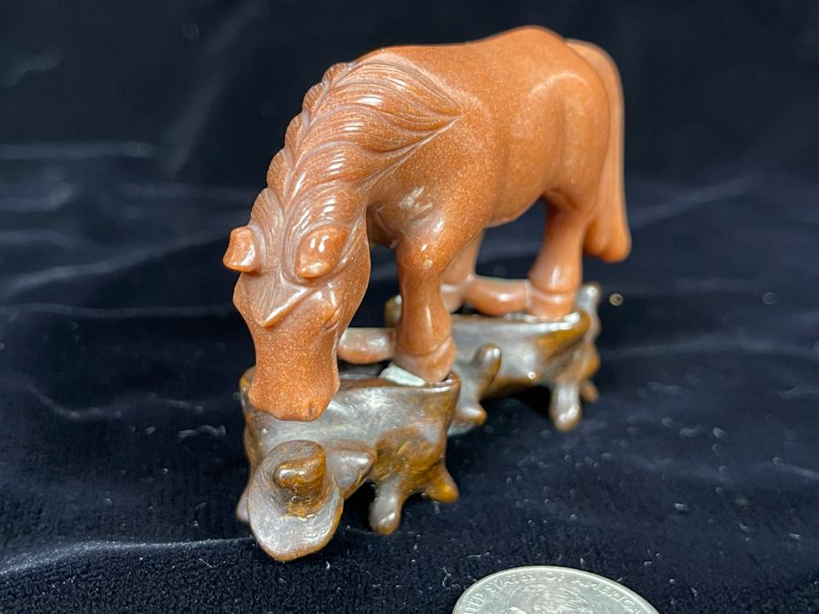 Chinese Carved Red Stone Horse On Custom Wooden Stand 3.25W X 2H [Photo 5]