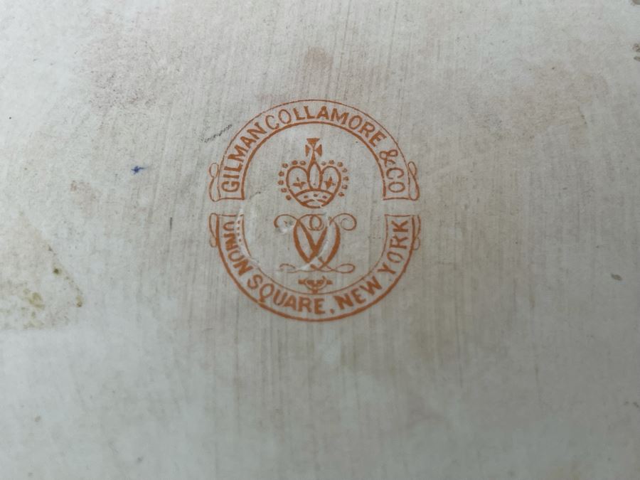 Beautifully Hand Painted Vintage Salmon Porcelain Vase With Gold Floral Decorations On Wooden Chinese Stand By Gilman Collamore & CO Union Square, New York 7W X 6H [Photo 11]