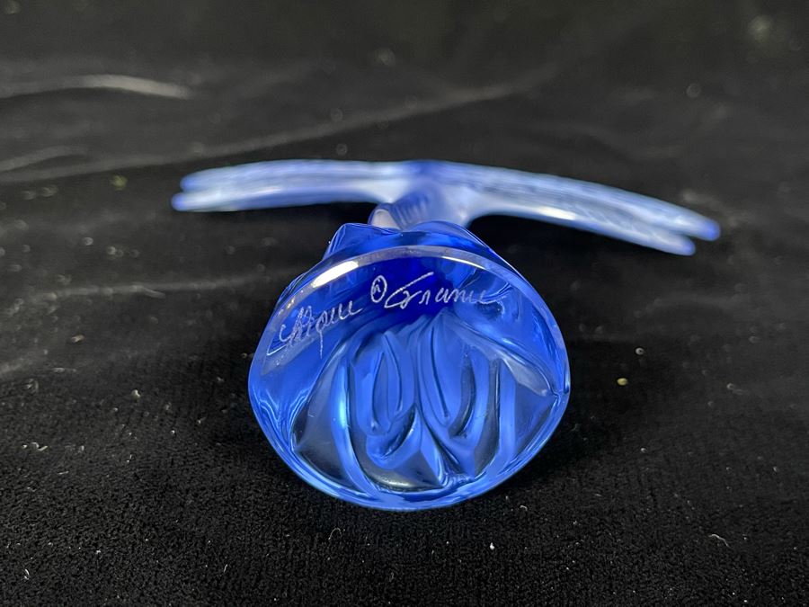 Signed Lalique France Blue Crystal Dragonfly Figurine 3.5H [Photo 6]