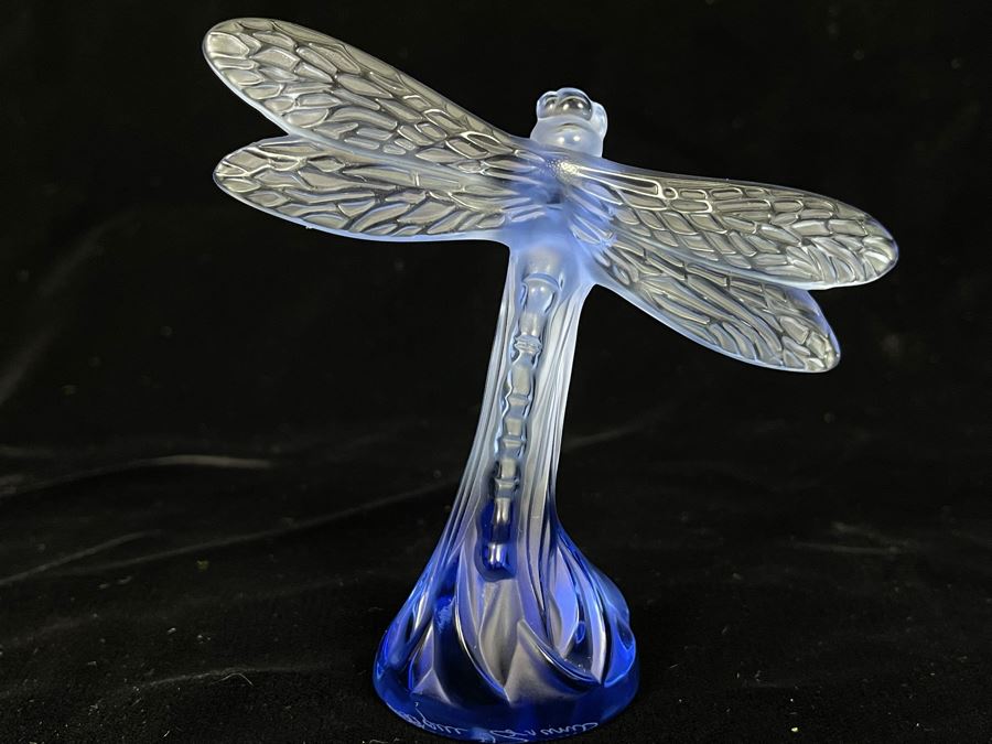 Signed Lalique France Blue Crystal Dragonfly Figurine 3.5H [Photo 5]