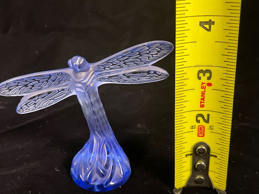 Signed Lalique France Blue Crystal Dragonfly Figurine 3.5H [Photo 7]