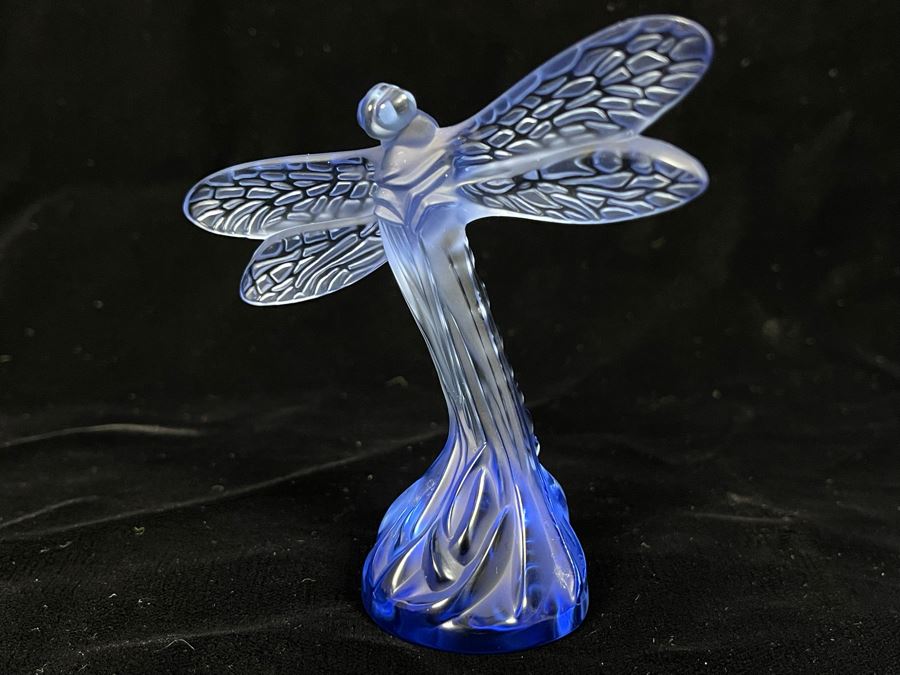 Signed Lalique France Blue Crystal Dragonfly Figurine 3.5H [Photo 4]