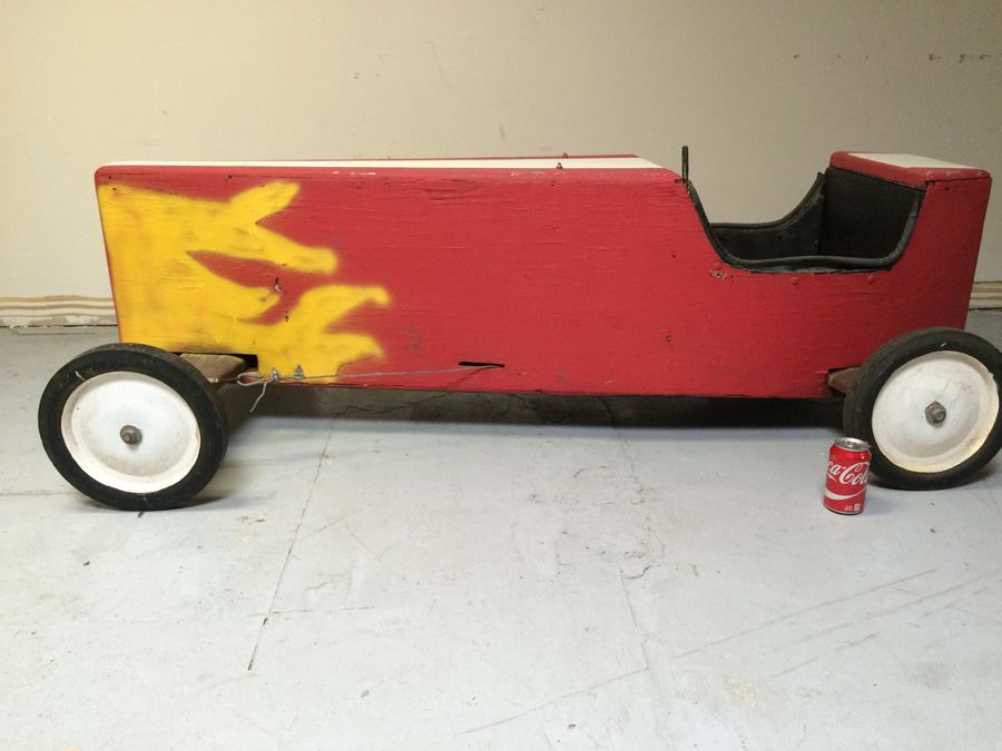 Wooden Soap Box Derby Car with Vintage CA License Plate [Photo 1]