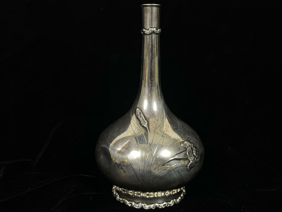 Vintage Art Nouveau Repousse Sterling Silver Bud Vase By Whiting Manufacturing Company (See Photos For Several Dents) 6.5H 162.5g [Photo 2]