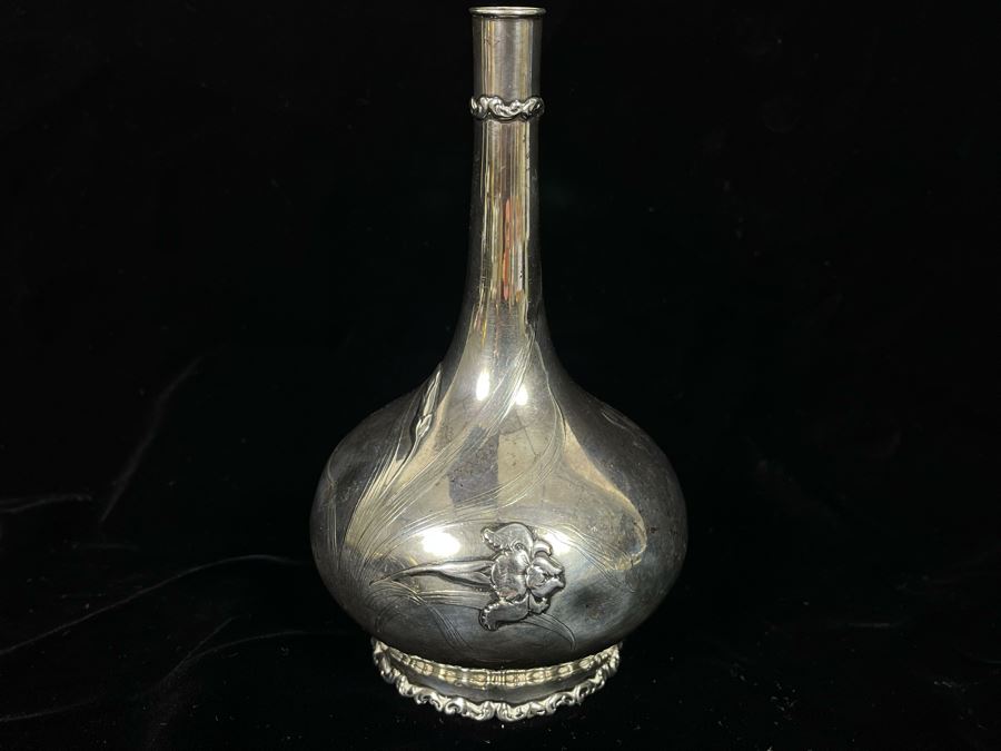 Vintage Art Nouveau Repousse Sterling Silver Bud Vase By Whiting Manufacturing Company (See Photos For Several Dents) 6.5H 162.5g [Photo 3]