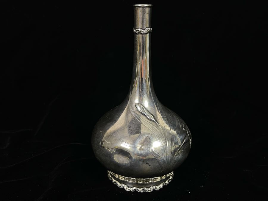 Vintage Art Nouveau Repousse Sterling Silver Bud Vase By Whiting Manufacturing Company (See Photos For Several Dents) 6.5H 162.5g [Photo 5]