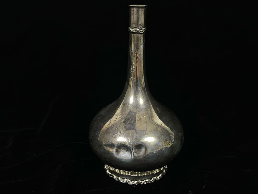 Vintage Art Nouveau Repousse Sterling Silver Bud Vase By Whiting Manufacturing Company (See Photos For Several Dents) 6.5H 162.5g [Photo 4]