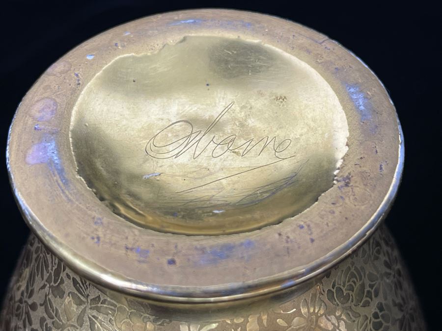 Signed Beautifully Hand Painted Gold Porcelain Vase 6.5H [Photo 7]