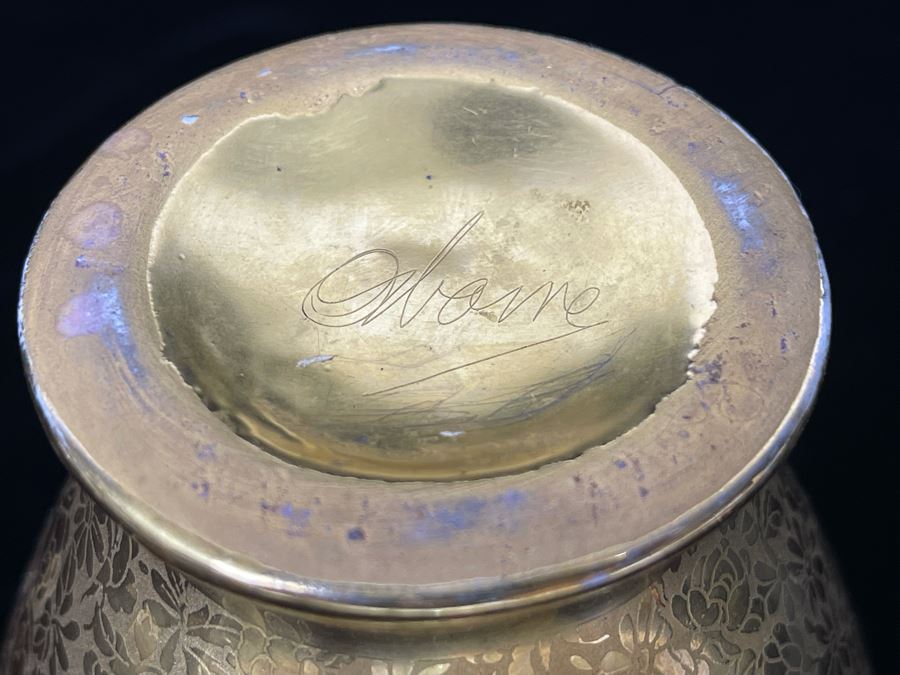 Signed Beautifully Hand Painted Gold Porcelain Vase 6.5H [Photo 8]