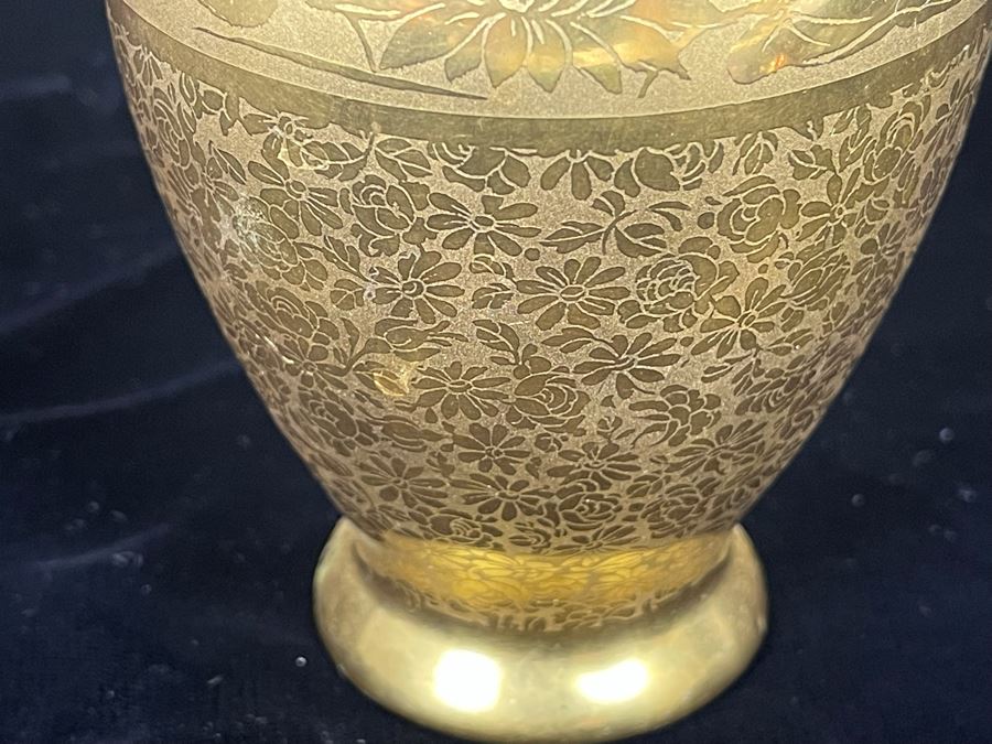 Signed Beautifully Hand Painted Gold Porcelain Vase 6.5H [Photo 6]