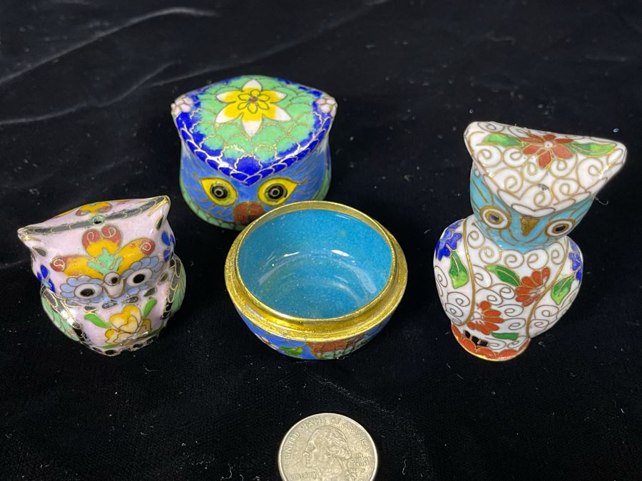 Collection Of Three Chinese Cloisonne Owls [Photo 5]