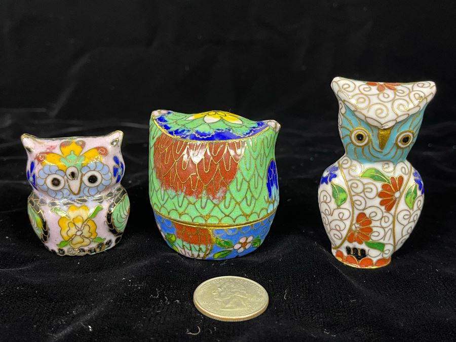 Collection Of Three Chinese Cloisonne Owls [Photo 6]