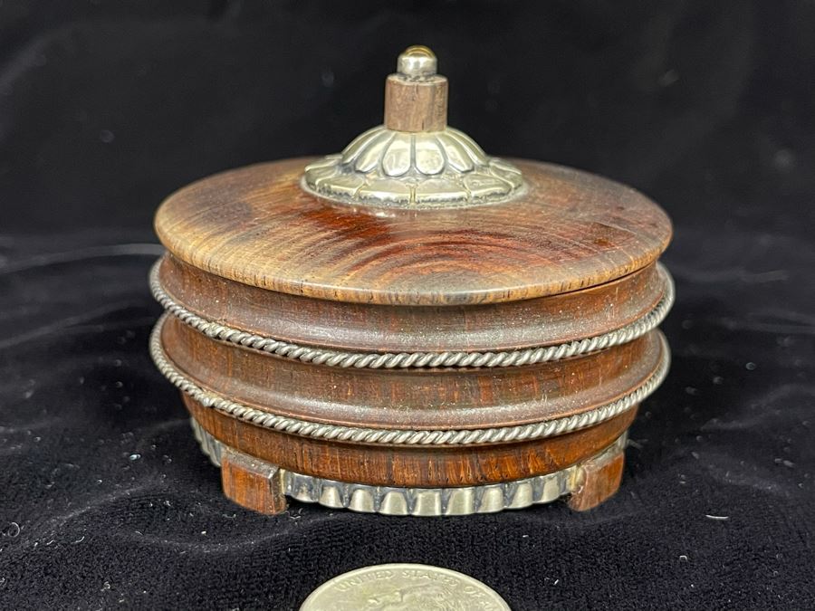 Antique 1800s Indian Colonial Trinket Box Sterling Silver And Rosewood 2.75 X 2 [Photo 2]