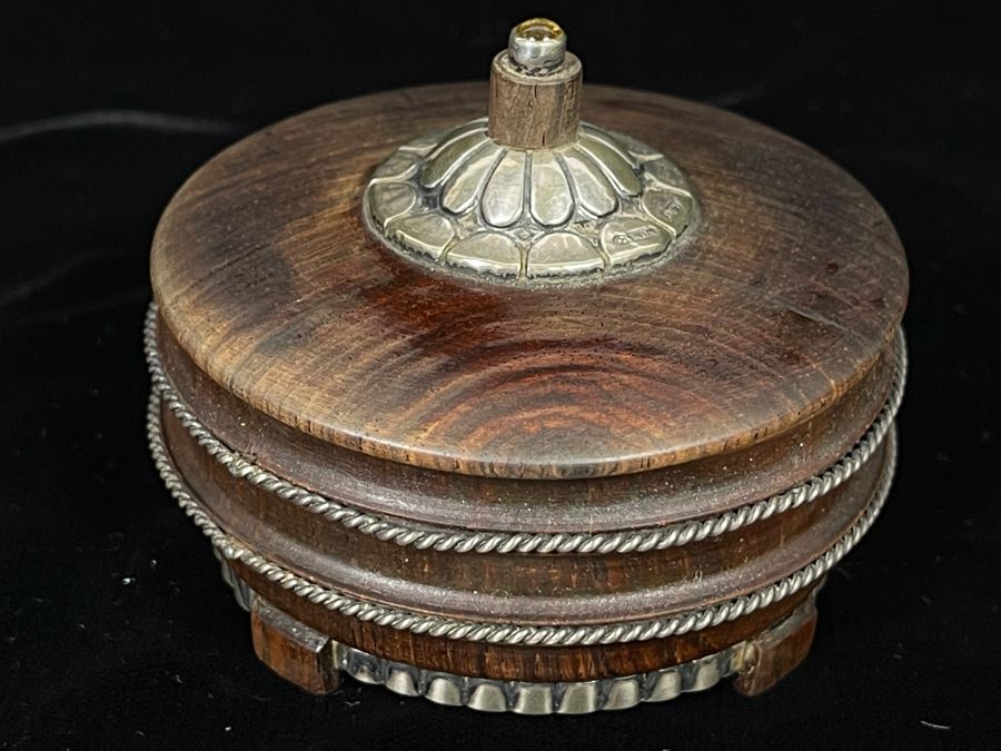 Antique 1800s Indian Colonial Trinket Box Sterling Silver And Rosewood 2.75 X 2 [Photo 3]