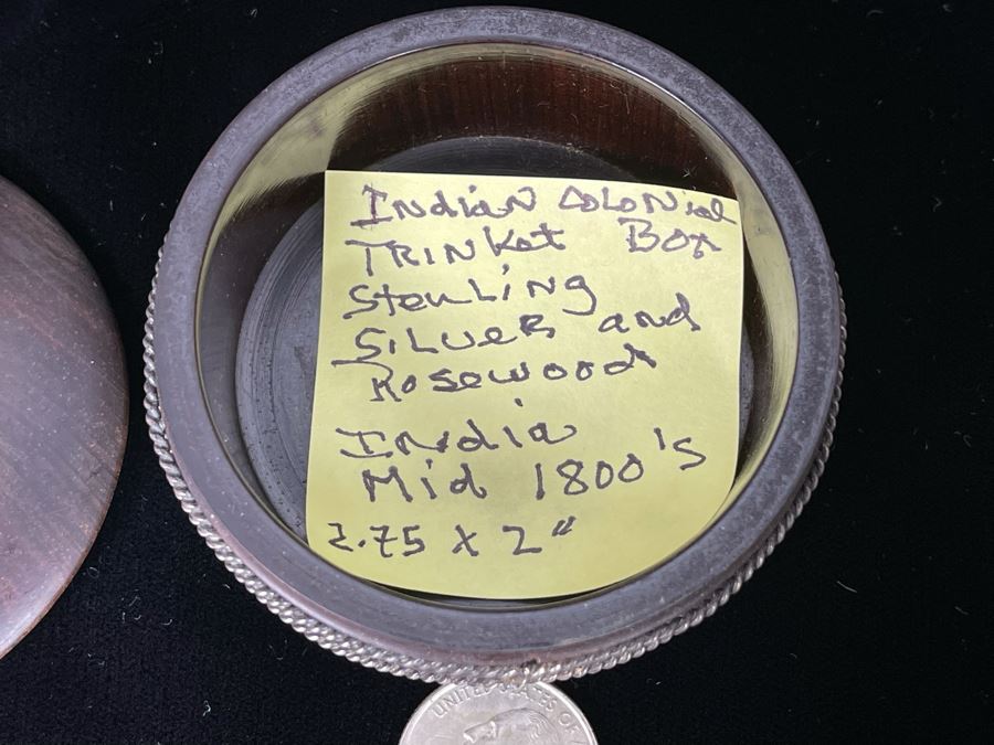 Antique 1800s Indian Colonial Trinket Box Sterling Silver And Rosewood 2.75 X 2 [Photo 7]